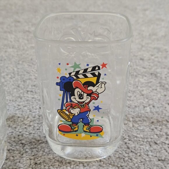 Walt Disney McDonalds 2000 Set Of 4 Square Glass Tumblers Disney Parks Vintage - Picture 2 of 7